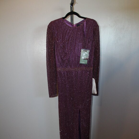 NWT MAC DUGGAL Dress SZ 16 Evening Gown Sequin Beaded High Neck Purple Aubergine - Picture 6 of 10